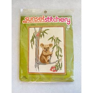 Vintage Sunset Stitchery 1976 Koala Eucalyptus Embroidery Crewel Kit 14”x18” NOS